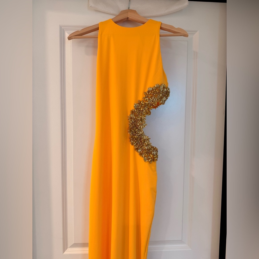 NWOT BRONX AND BANCO Camila Yellow Rhinestone Cutout Maxi Dress - Picture 9 of 15